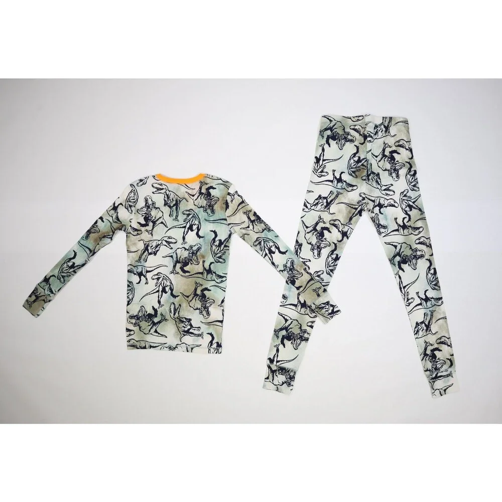 Gap Kids Pajama Set Kids 12 Green Dinosaur Print Organic Cotton Sleep Top Pants